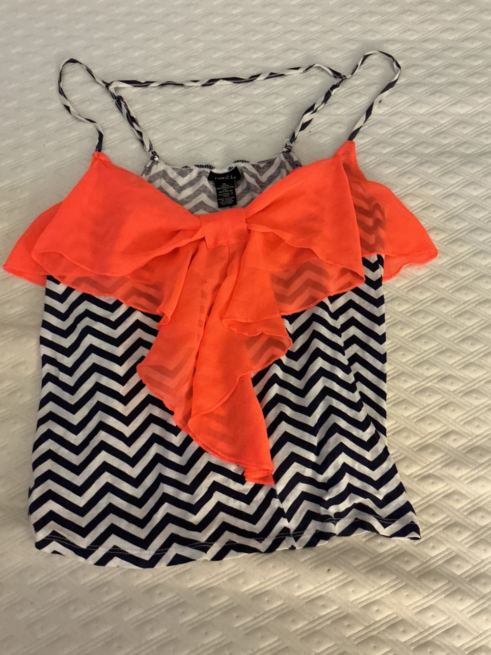 Rue 21 Chevron Top Shirt with Bright Orange Ruffle Bow Size XL